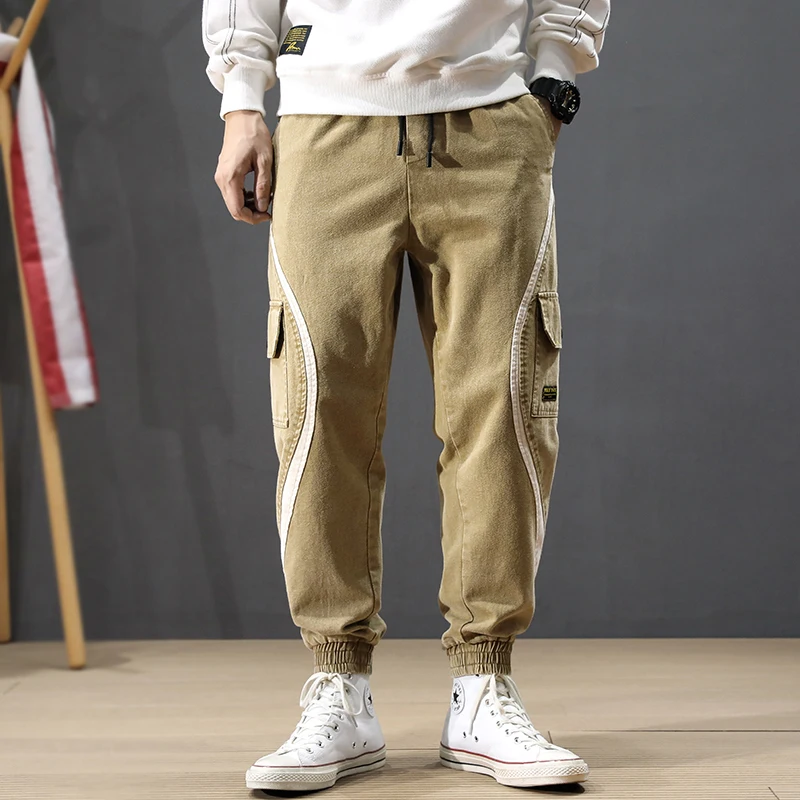 Джинсы карго мужские с множеством карманов модная уличная одежда свободные