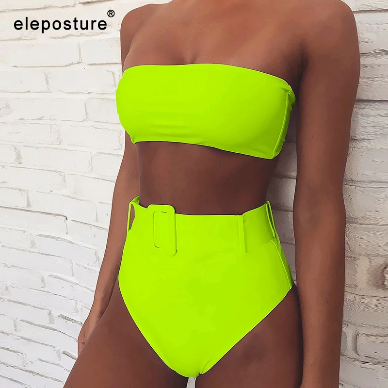 Новинка 2021 соблазнительный однотонный комплект бикини-бандо с высокой талией