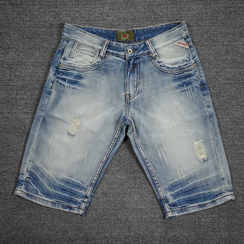 Summer Newly Fashion Men Jeans Retro Light Blue Washed Ripped Denim Shorts Hombre Vintage Designer Cotton Short Jeans For Men