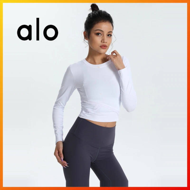 

Alo Yoga Women's Fitness Long Sleeve Elastic Sports T-shirt Fashion Sexy Women's Gym Outdoor Running Workout Top Autumn New 1279