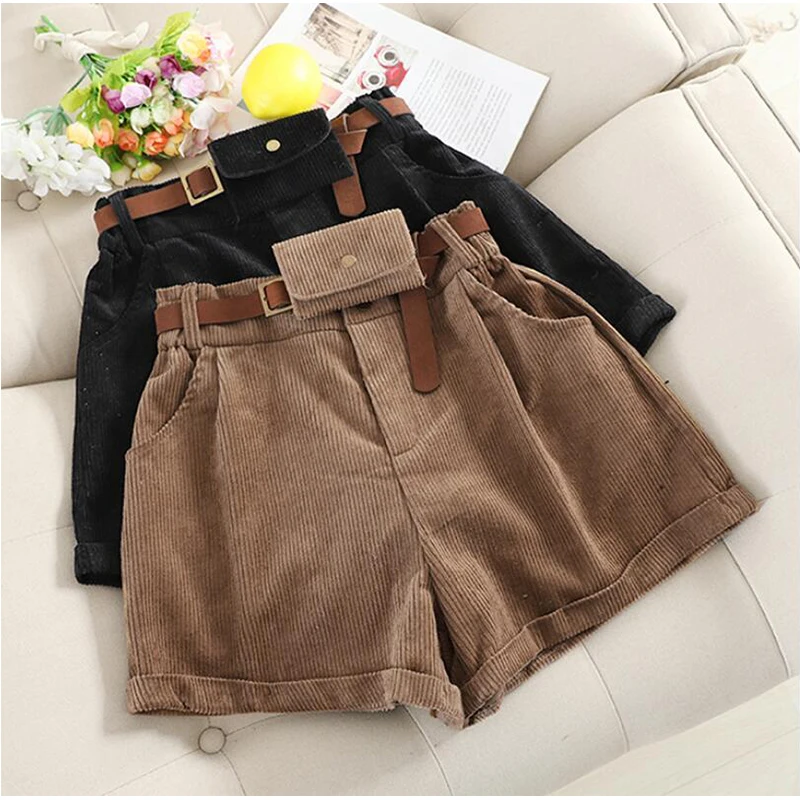 Женские зимние вельветовые шорты в Корейском стиле свободные толстые широкие