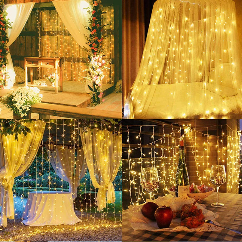 LED Christmas Curtain LightFestoon String Lights Water Waterfall Lamp Wedding Room Decor Garland Garden Decoration Fairy Light | Освещение