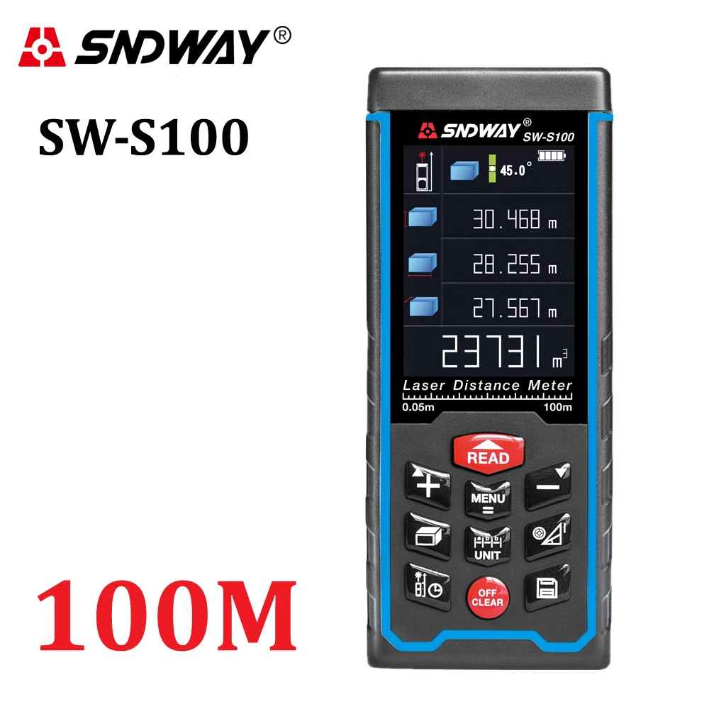 

SNDWAY Digital Laser Distance Meter 100M 70M 50M Laser Rangefinder Trena Meter Color Display Rechargeable Tape Measuring Tools