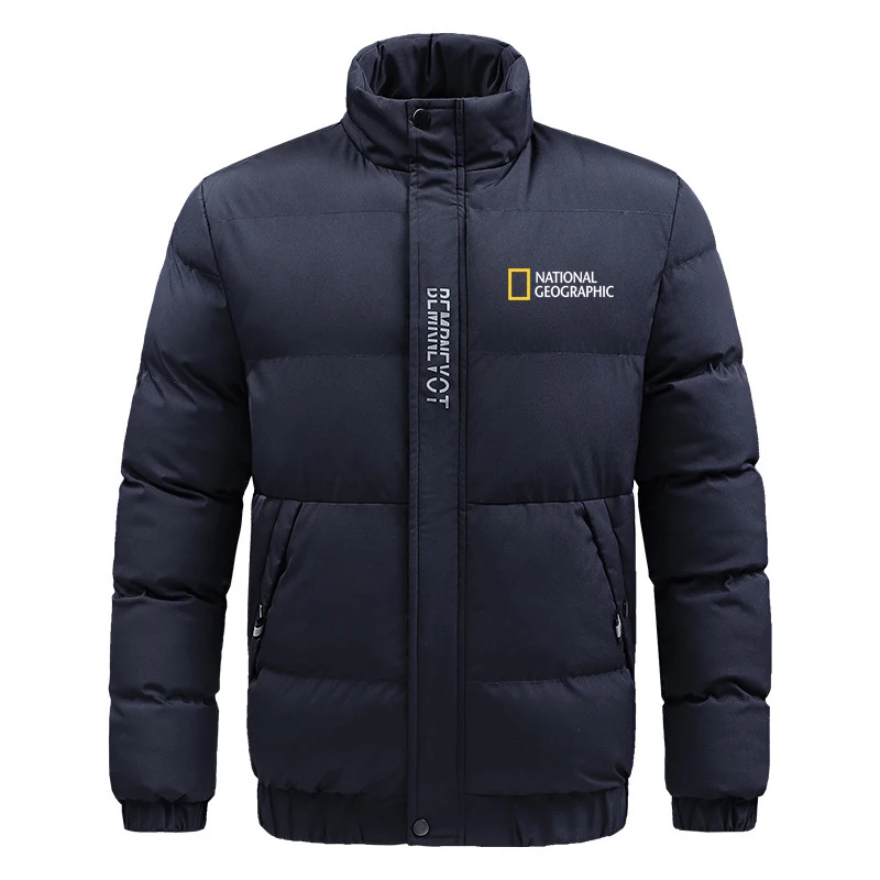 

National Geographic Winter Jacket Men Stand Collar Puffer Jacket Padded Warm Cotton Coat Thicken Parkas Men Streetwear Coat