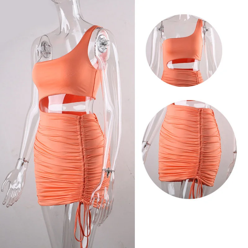 

YEMOCILE Cut Out Sexy Mini Party Summer Dress Club Outfit Ruched One Shoulder Sheath Bandage 2021 Short Brown Bodycon Dress