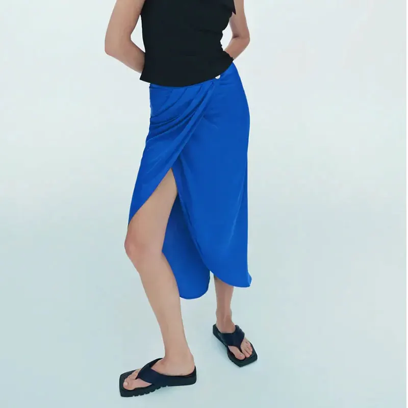 

Nlzgmsj Za 2021 Fashion Wrap Skirt Women Vintage High Waist Skirts Fashion Side Knotted Slit Ruched Woman Skirt Mujer 202107