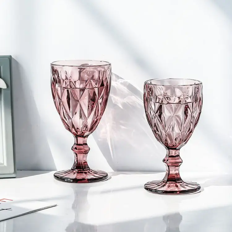 300 мл цветной бокал винный для воды прессованный прозрачный синий розовый серый