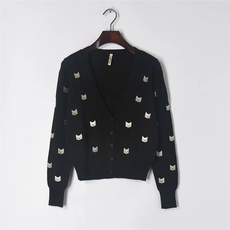 Женские джемперы 2018 Осенние новые элегантные тонкие свитера с вышивкой кота