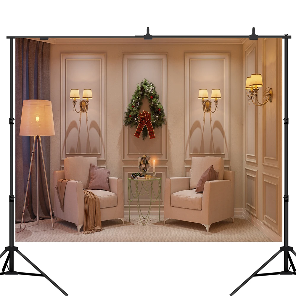 Lyavshi Рождественский фон для фотосъемки в помещении с диваном дом зеленый венок