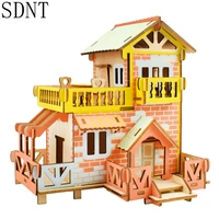 country villa model building kits wooden puzzle for kids adults diy house colorable graffiti jigsaw puzzle game toys for kids