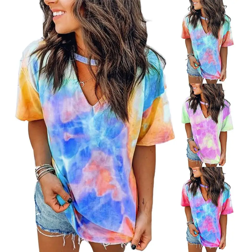 Женская Повседневная Блузка топ с v образным вырезом короткий рукав галстук