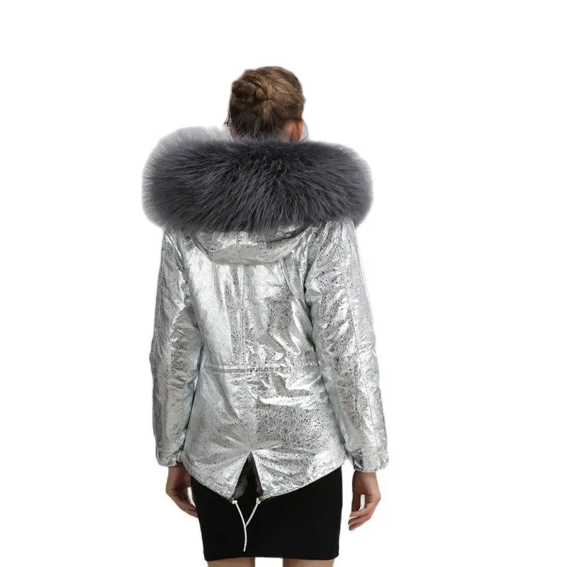 Новинка зимы 2017 меховая одежда MRS серая короткая теплая парка с большим