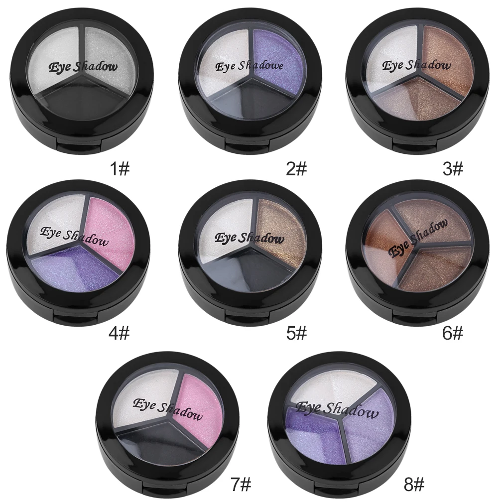 Палитра теней для век 3 цвета тонкая пудра дымчатые глаза металлические