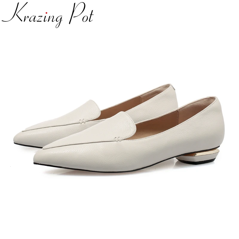 

Krazing Pot 2021 big size superstar cow leather slip on pointed toe low heels concise spring shoes office lady women pumps L01