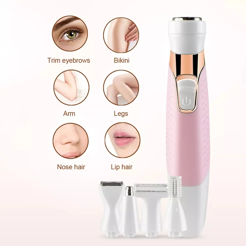 

5 In 1 Electric Hair Remover Rechargeable Lady Eyebrow Shaver Nose Leg Armpit Bikini Trimmer Body Razor Painless Facial Epilator