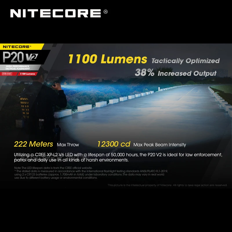 Высокопроизводительный светодиодный стробоскоп NITECORE P20 V2 CREE XP L2 V6 LED 1100 Lumens 2nd