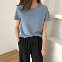 soft cotton woman t shirt casual short sleeve o neck tops women 2020 summer solid color basic tees 6 colors