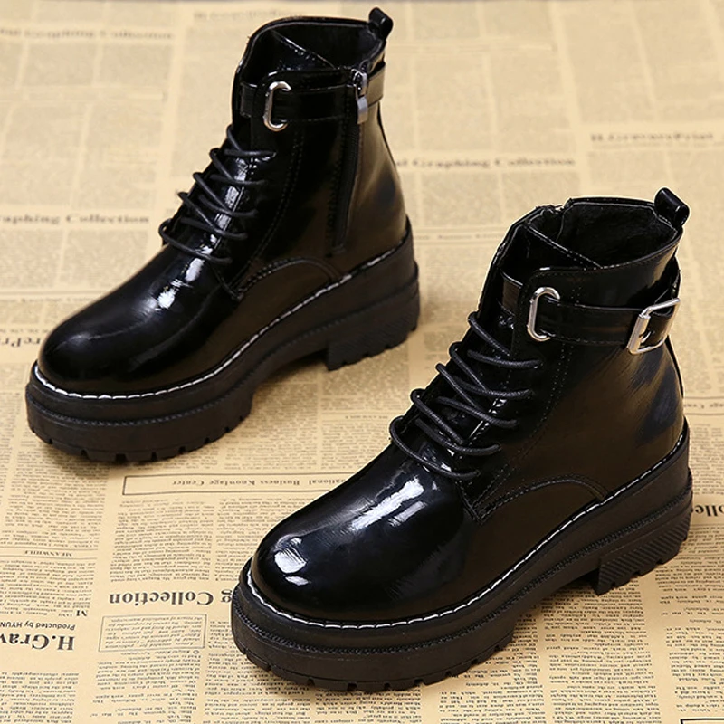 Зимние женские Ботинки Martin на молнии ботильоны челси танкетке платформе теплые