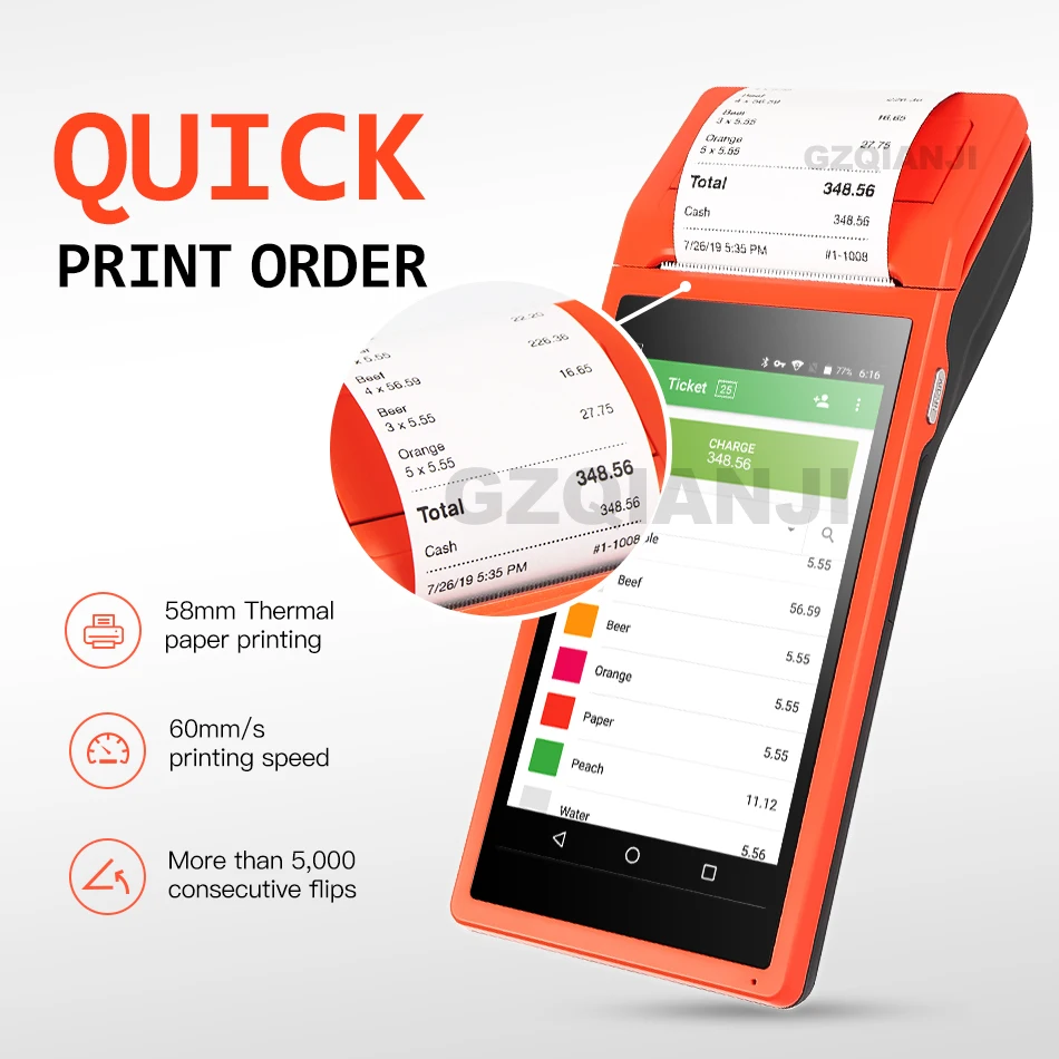 V1 Androis pos-терминал принтер PDA беспроводной Bluetooth и Wifi Android система с термопринтером Встроенный и сканер камеры