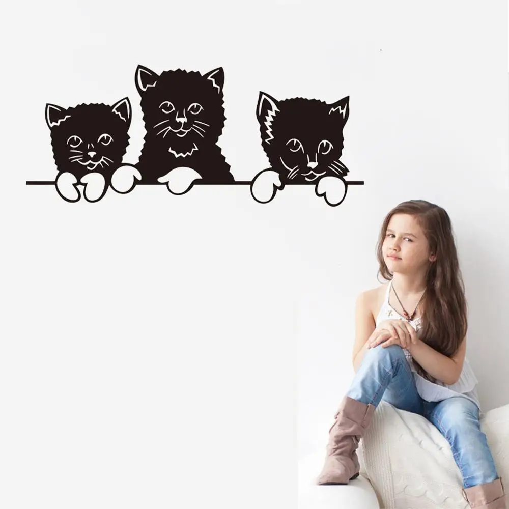 Мультяшные животные милый кот высота мера стикер стены для детской комнаты