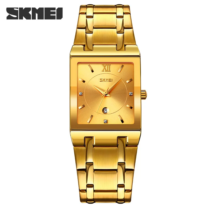 

Top Brand Luxury Square Men's Gold Quartz Watch Wristwatches Stainless Steel Male Clock Relogio Masculino SKMEI Montre Homme