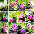 Алмазная живопись Huacan, Настенный декор с орхидеей, Бамбуковая мозаика, украшение для дома