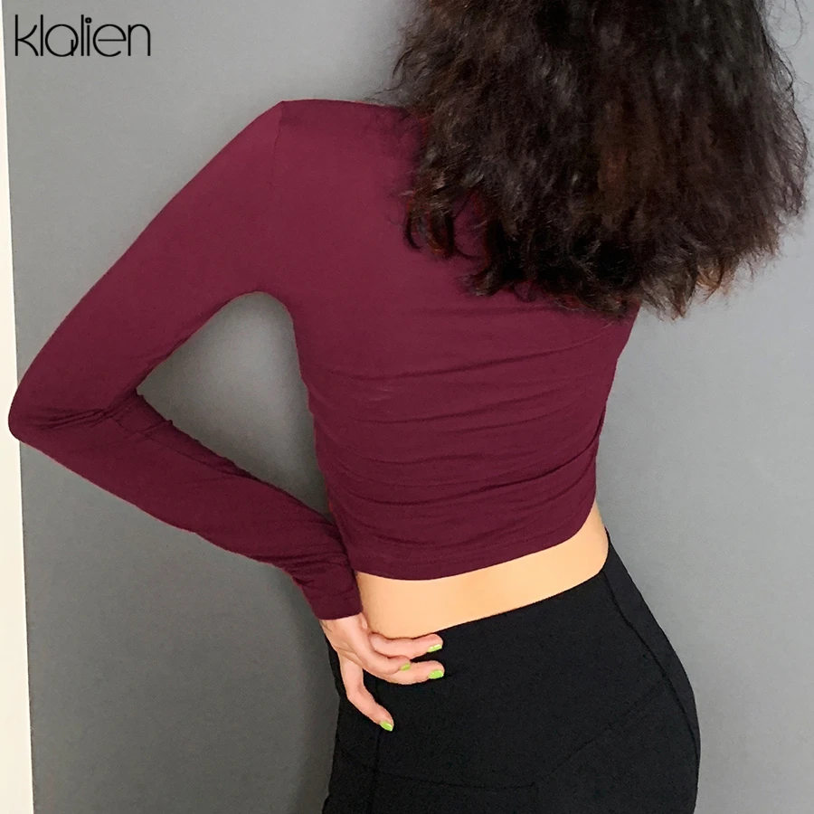 Klanien Новая модная Асимметричная открытая футболка с длинным рукавом Женские