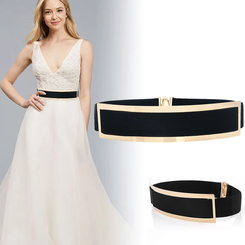 Fashionable sexy women's gold belt elastic mirror metal belt women's accessories   luxury brand women belt