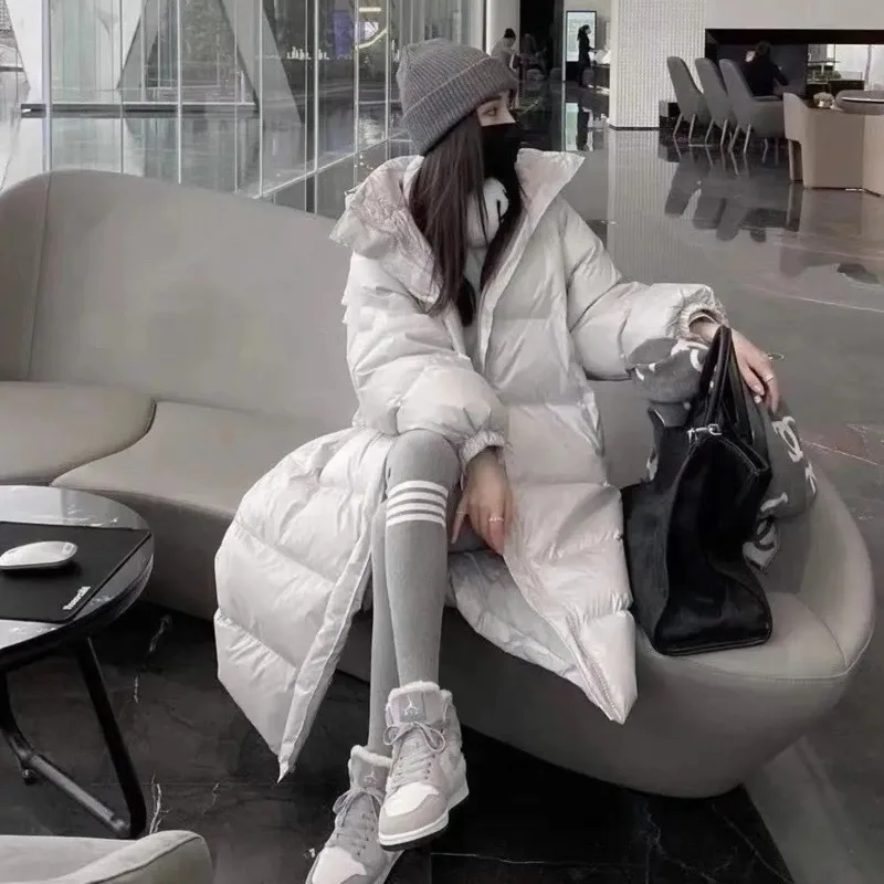 2023 Winter Loose Hooded White Duck Down Coat Female Thick Down Jacket Women's Long Overcoat Parka Korean Loose Warm Jackets