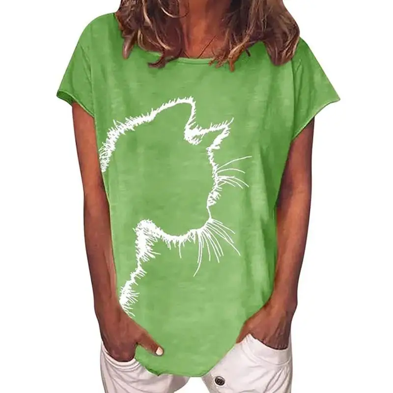 

Женская летняя хлопковая футболка с короткими рукавами, с принтом, футболка с круглым вырезом, футболка повседневные свободные плюс Размер...