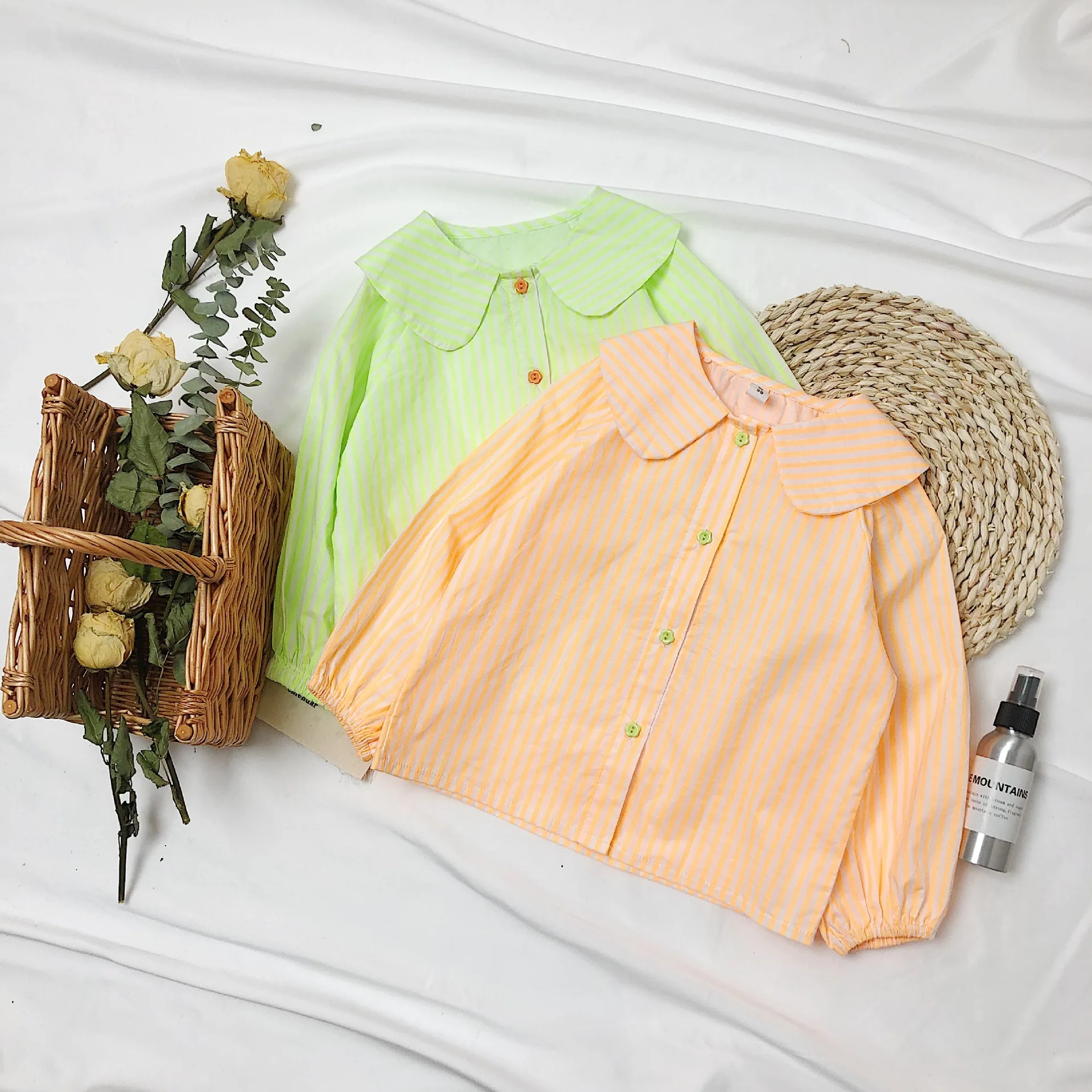 Повседневные рубашки в флуоресцентную полоску для маленьких девочек Хлопковые