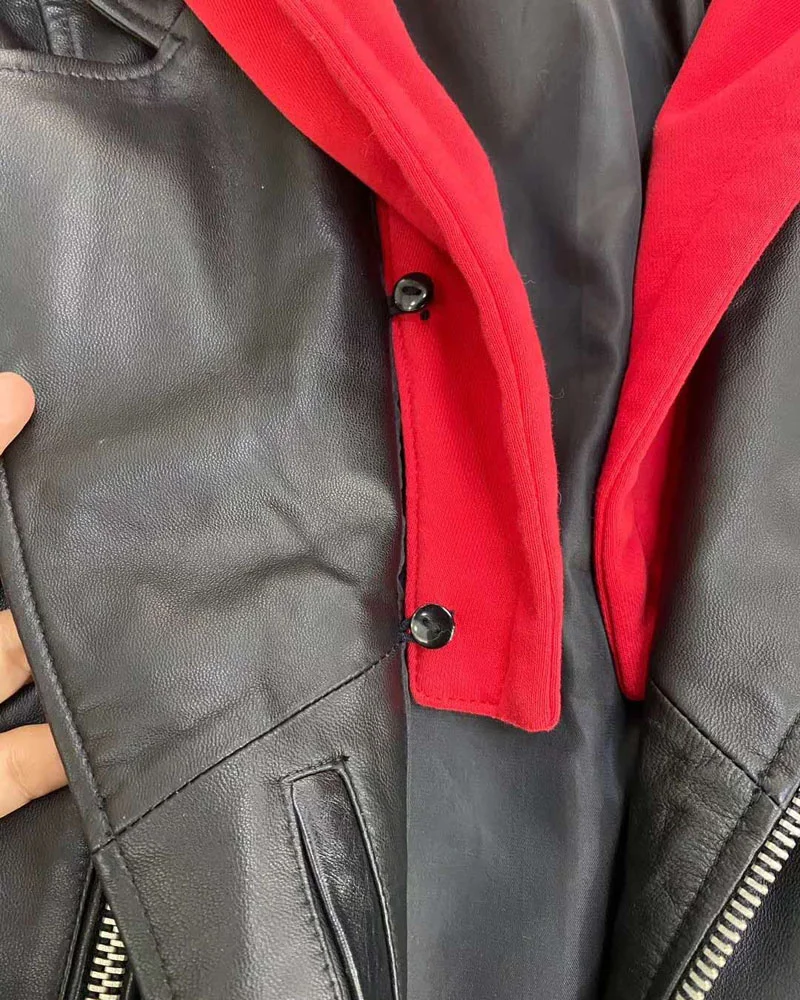 

Short coat genuine leather jacket hat detachable women spring clothes slim new arrival real sheepskin coats size M-2XL