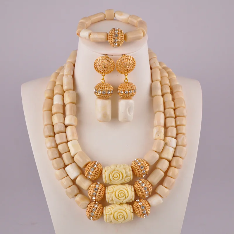 

Real Coral Necklace Set White Coral Jewelry Sets for Women Nigeria Coral Beads African Jewelry Set