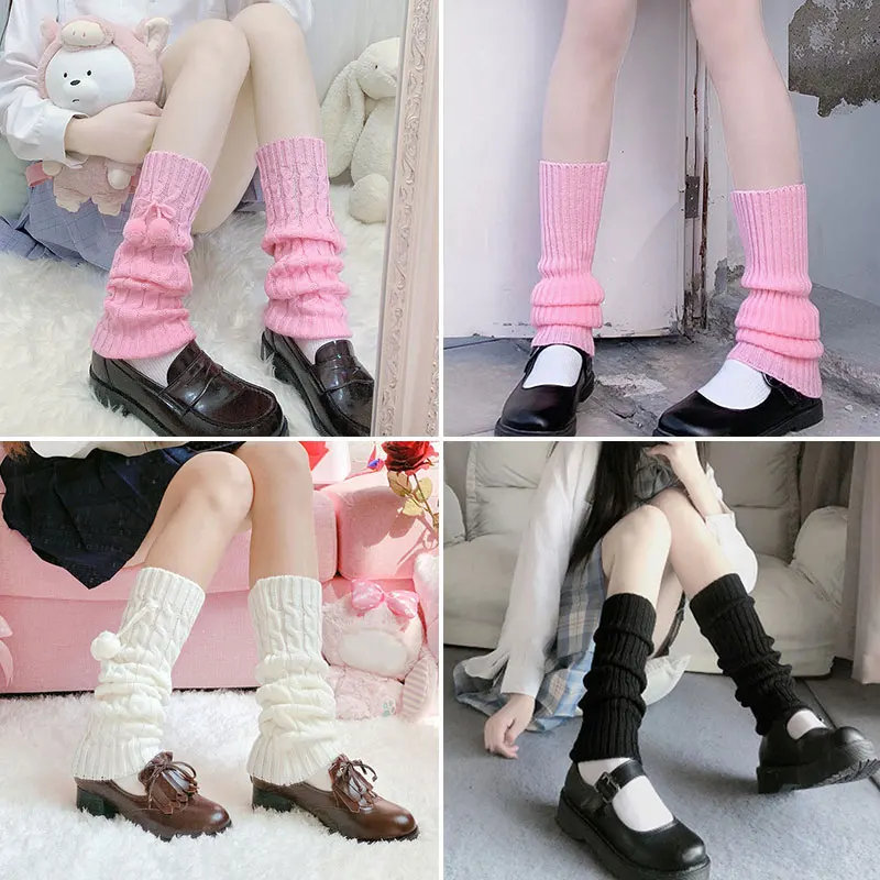 

Wool Ball Knitted Thick Warm Leg Cover Solid Color Soft Comfortable Loose Style Female Boot Knee High Boot Stockings