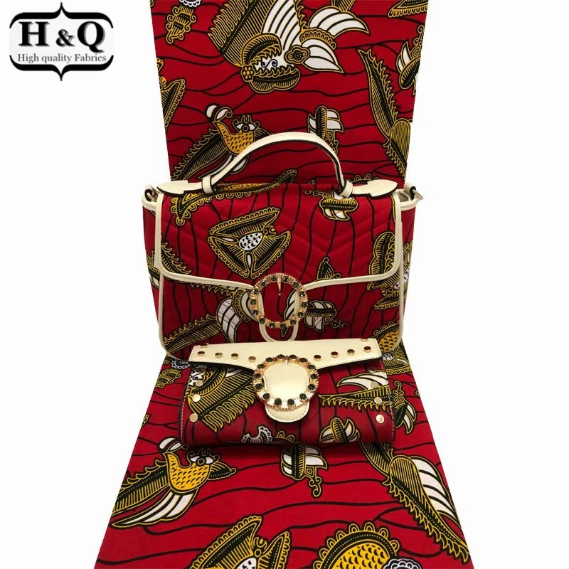 

H&Q latest african women's wax handbag set with 6 yards lovely wax prints real ankara wax fabric,Fashion high quality for party