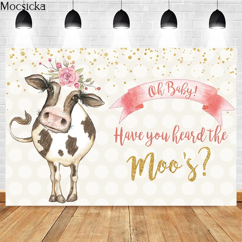 

Mocsicka Oh Baby Photography Background Cow Golden Spots Decoration Props Baby Shower Photo Backdrop Photo Studio Banner
