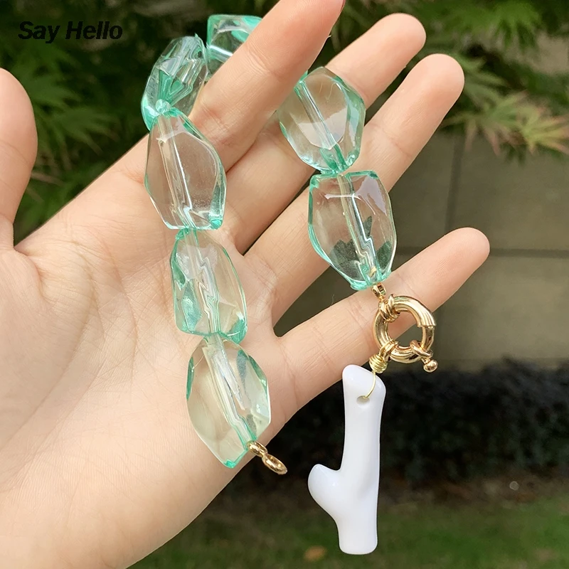 SAY HELLO ручная работа неправильной формы акриловые зеленые браслеты из бисера для