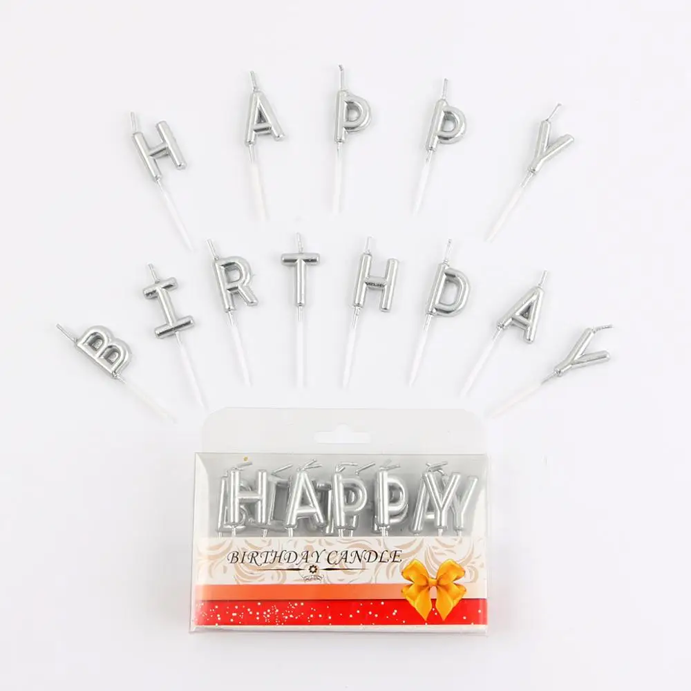 Happy Silvery 1 комплект золотого и серебряного цвета с надписью «Happy Birthday», праздничный торт, праздничные принадлежности для дня рождения, милые свечки на день рождения для кухни, выпечка в подарок - Цвет: Happy Silvery