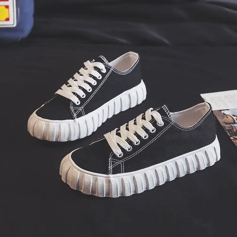 

Холщовые туфли на толстой подошве для девочек, Корейская версия 2021, Ранняя осень, новинка, женские туфли в стиле Харадзюку, женская обувь