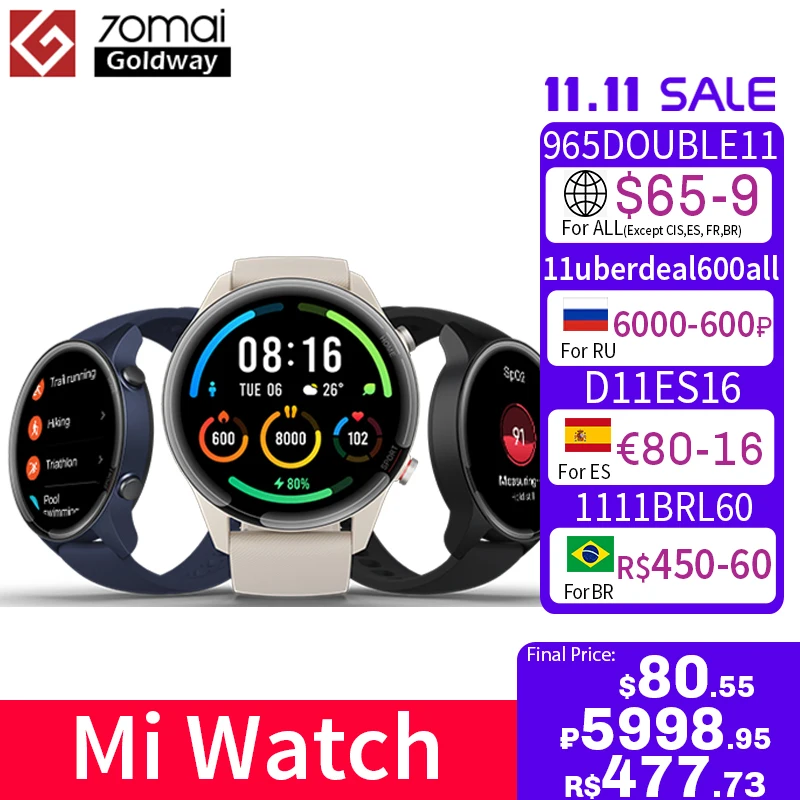 

Смарт-часы Xiaomi Mi, GPS, GLONASS, Bluetooth 5,0, пульсометр, водостойкие до 5 атм