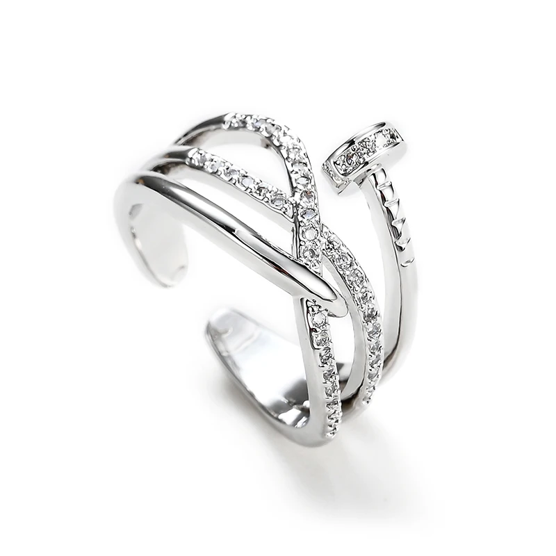 

Women's Wedding Ring Multi Style Crystal Open Rings Jewelry Gifts Shining Multi-color CZ Zircon Arrow Snake Rings Silver Color