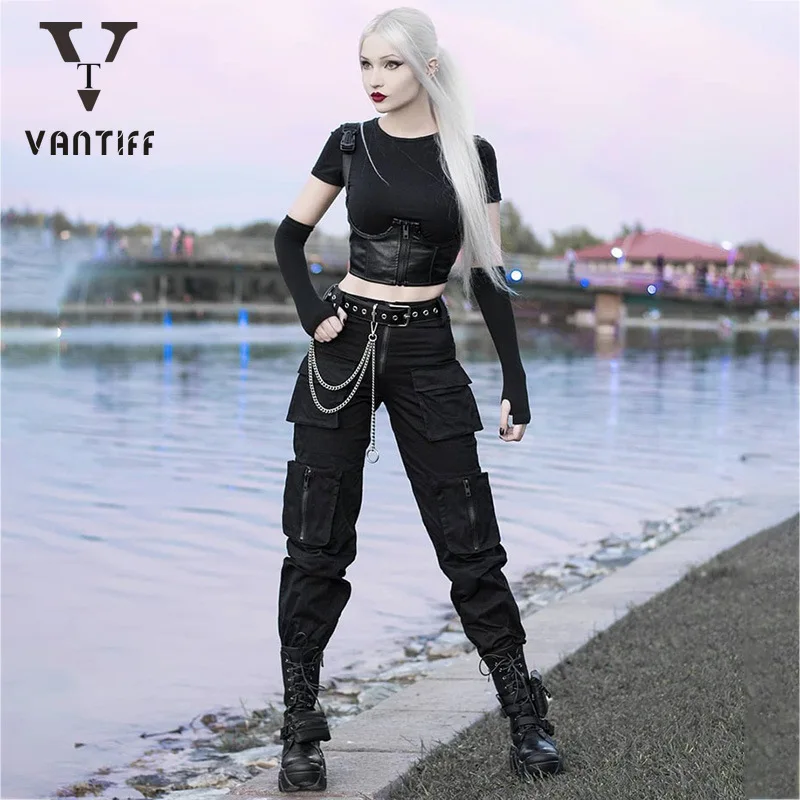 

Fashion Streetwear Womnen Loose High Waist BF Long Trousers Punk Female Pants Women's Ins Multi Pocket Zipper Slim Casual Pants