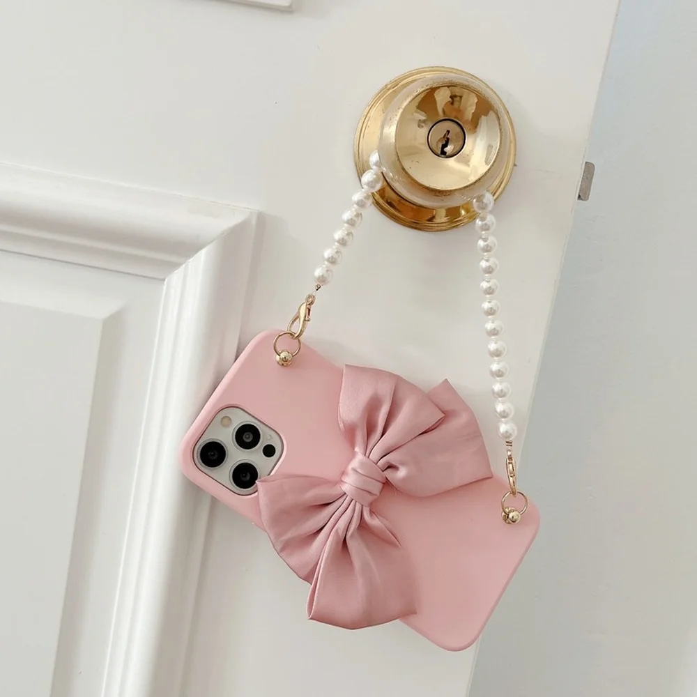 Милый жемчужный браслет розовый чехол для телефона с бантом iPhone 13 12 Mini 11 Pro XS Max XR X 6