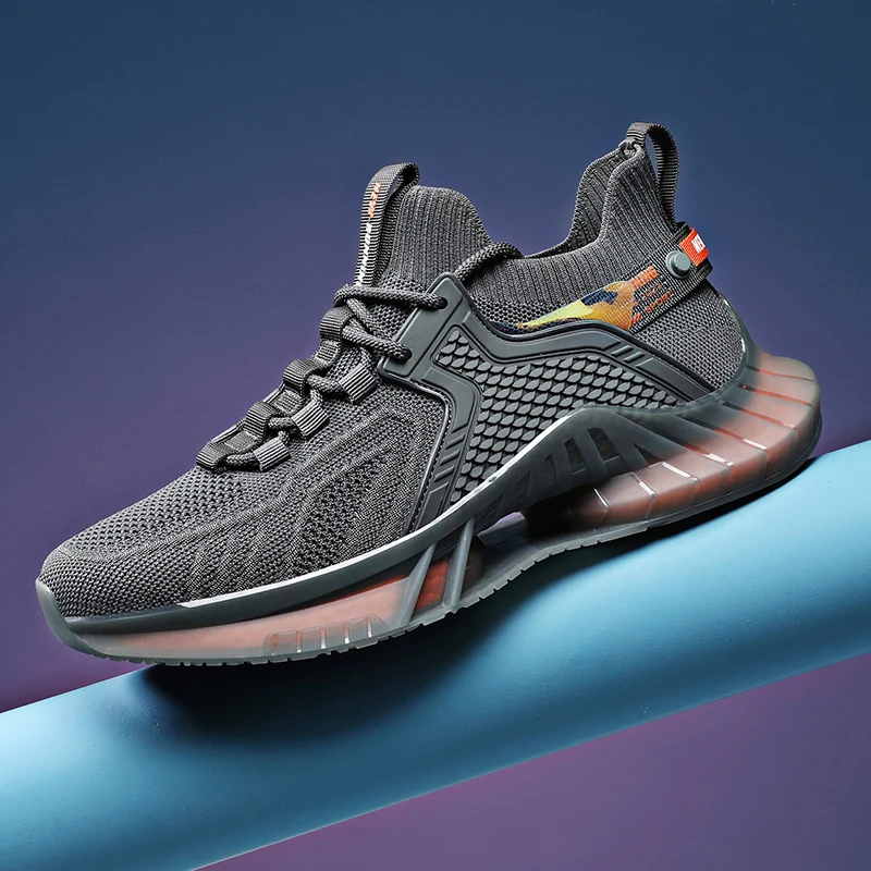 

New high-end men's fitness sports shoes, fashionable fish scale flying knit socks shoes, outdoor comprehensive training shoes