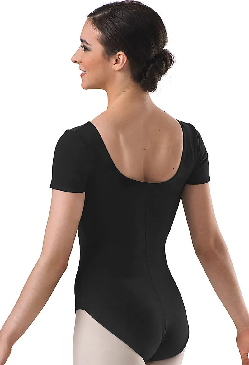 

Adult Short Sleeve Leotard One Piece Basic Ballet Bodysuits Scoop Neck Stretch Leotards Gymnastics Dancewear For Women