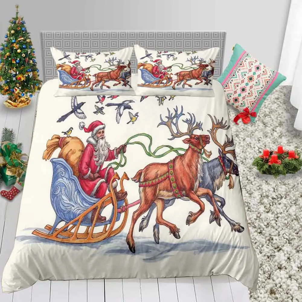 

Blue White Bedding Set Christmas Customizable 2/3pcs with Pillowcase Bedding Supplies Twin Full Queen Size of Quilt Cover Set