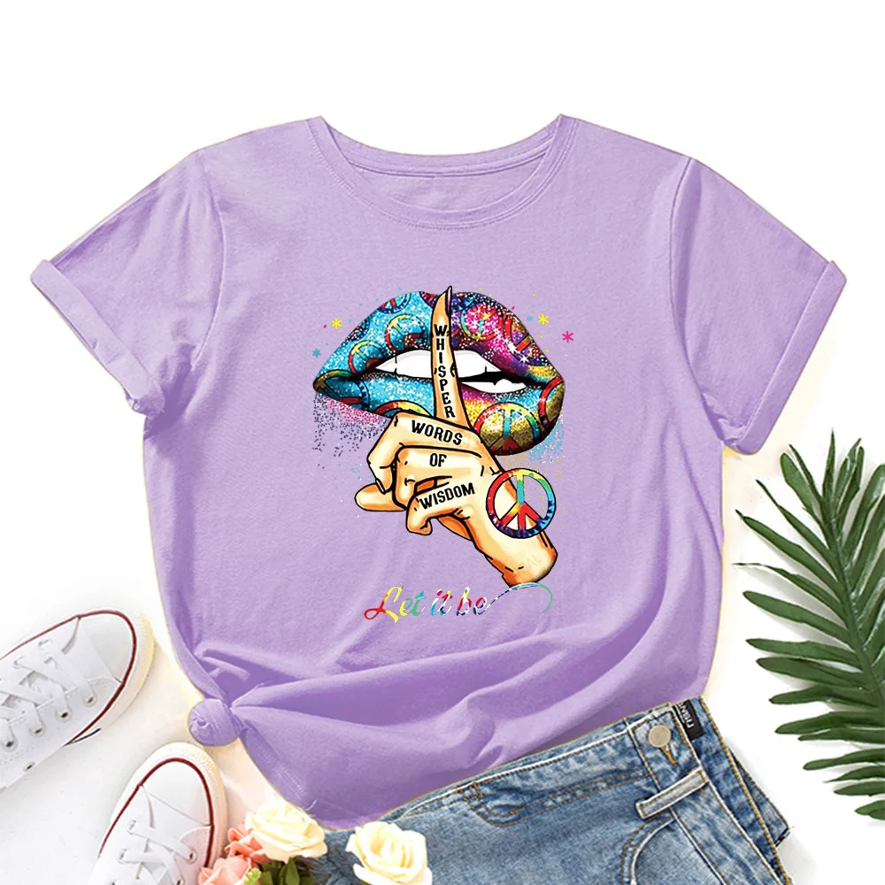 

Plus Size T Shirt 100%Cotton S-5XL Sexy Multicolor Lip Print Fashion Women Shirts O Neck Short Sleeve Summer Female T Shirt Tee