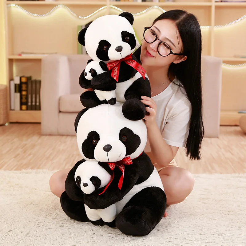 

National treasure panda toy plush black and white little sitting panda dollson father and son hug bow panda birthday gift
