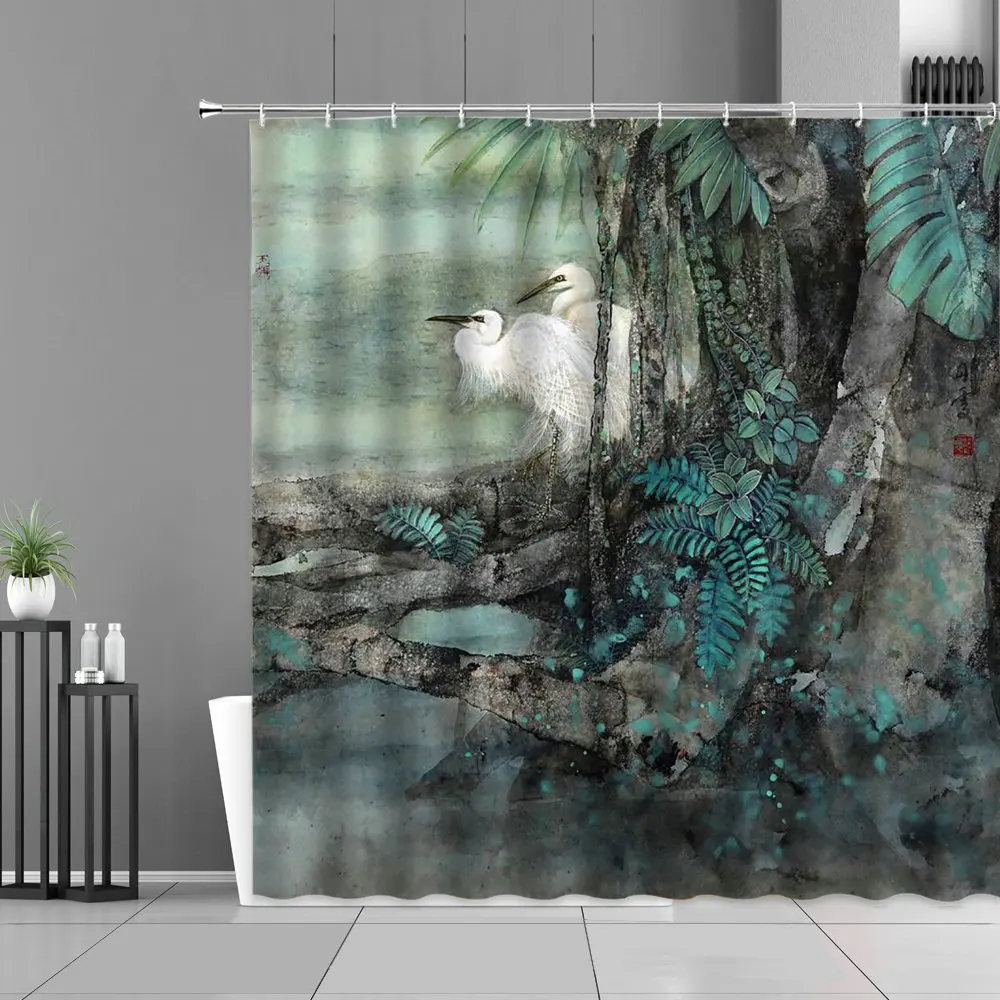 

Cartoon Painting Shower Curtain Set Fabric Animal Polar Bear Penguin Ice And Snow Bathroom Things For Home Curtain For A Bath