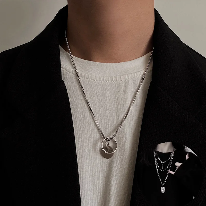 

Hip Hop Stainless Steel Necklace for Men Women Sweater Chain Gothic Pendant Necklace Layered Choker Grunge Aesthetic Jewelry